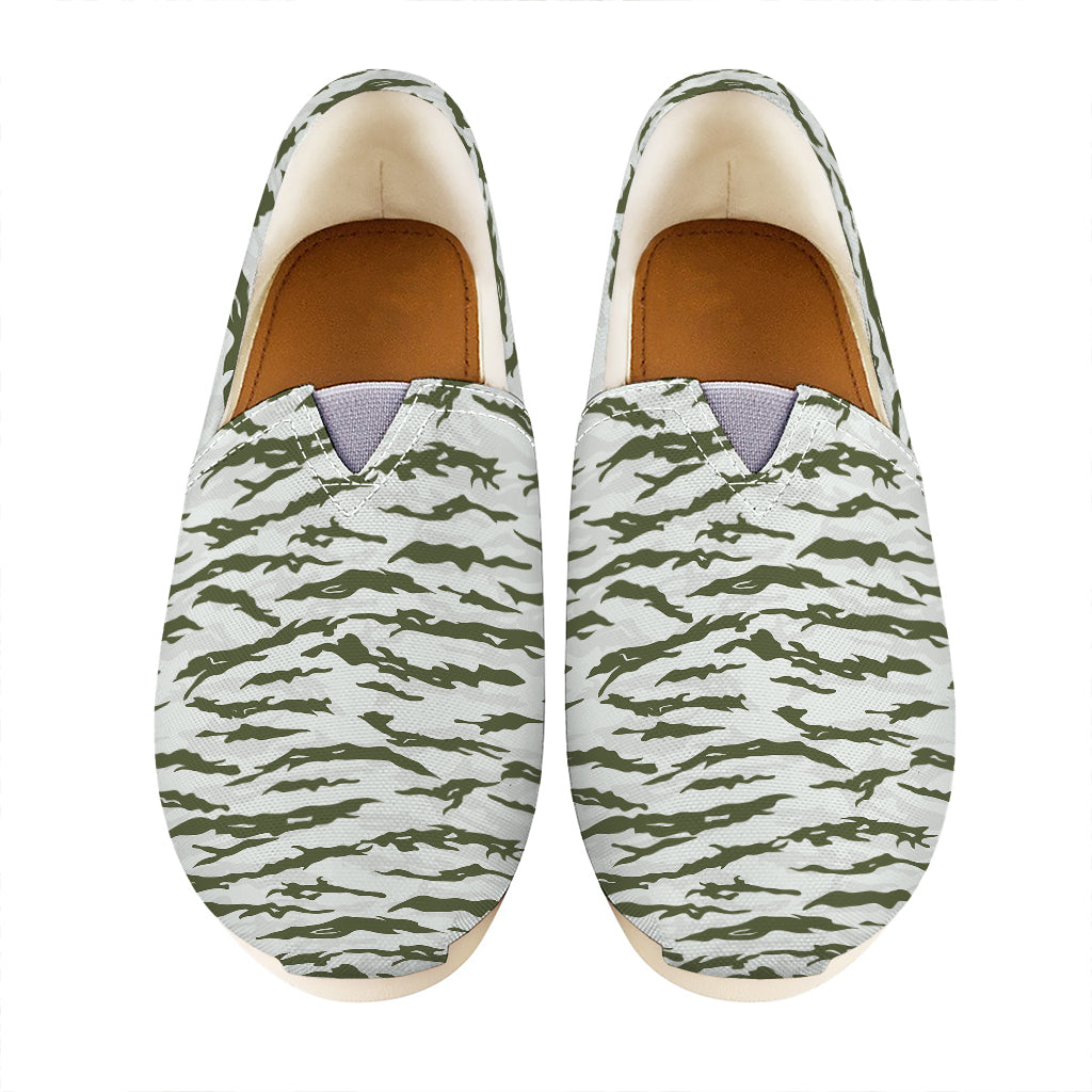 Green And White Tiger Stripe Camo Print Casual Shoes