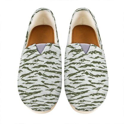 Green And White Tiger Stripe Camo Print Casual Shoes
