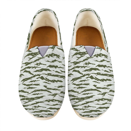 Green And White Tiger Stripe Camo Print Casual Shoes