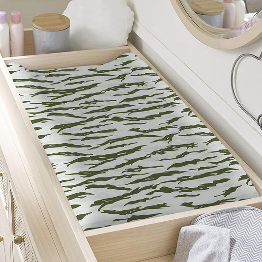 Green And White Tiger Stripe Camo Print Changing Pad Cover