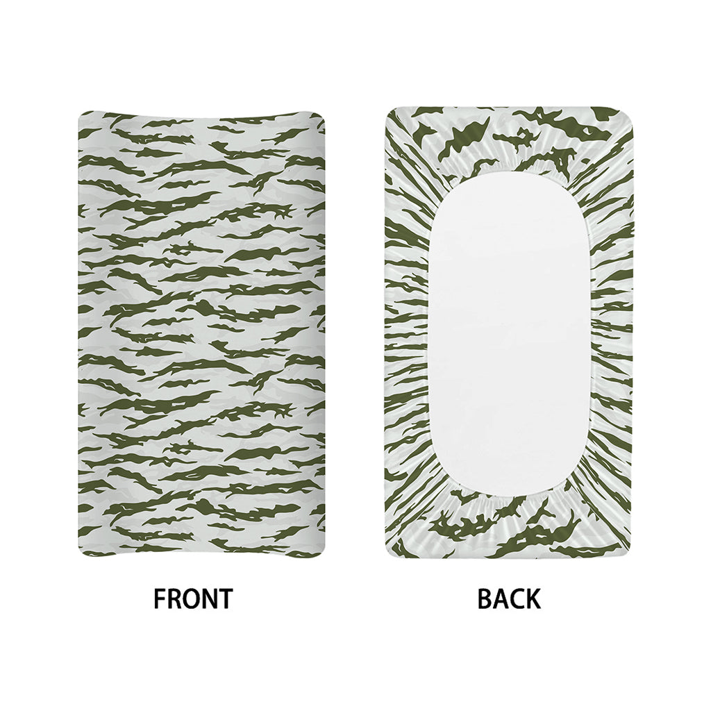 Green And White Tiger Stripe Camo Print Changing Pad Cover