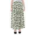 Green And White Tiger Stripe Camo Print Chiffon Maxi Skirt
