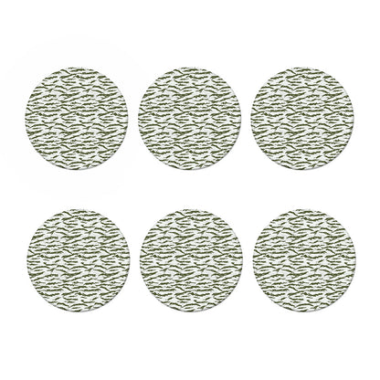 Green And White Tiger Stripe Camo Print Coaster Set