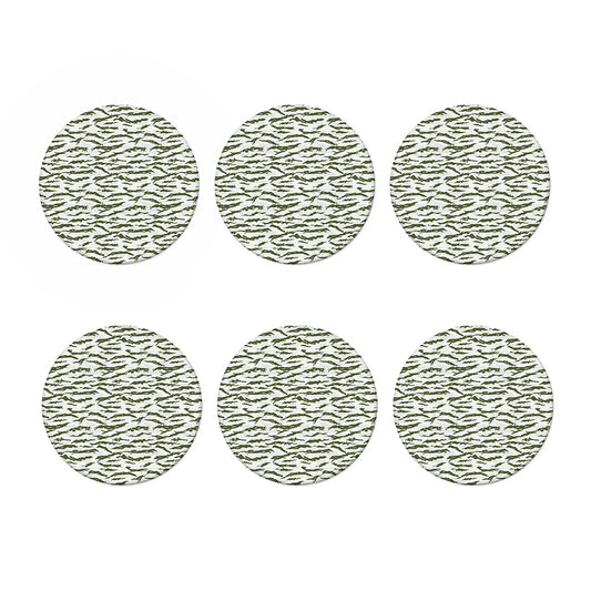 Green And White Tiger Stripe Camo Print Coaster Set
