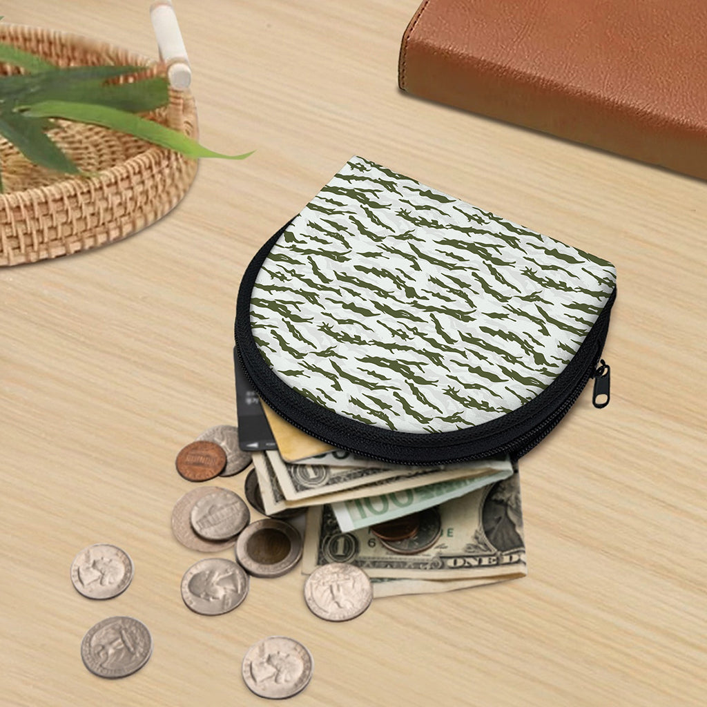 Green And White Tiger Stripe Camo Print Coin Purse