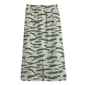 Green And White Tiger Stripe Camo Print Cotton Front Slit Maxi Skirt