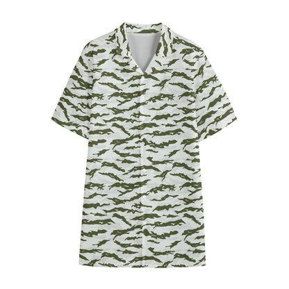 Green And White Tiger Stripe Camo Print Cotton Hawaiian Shirt