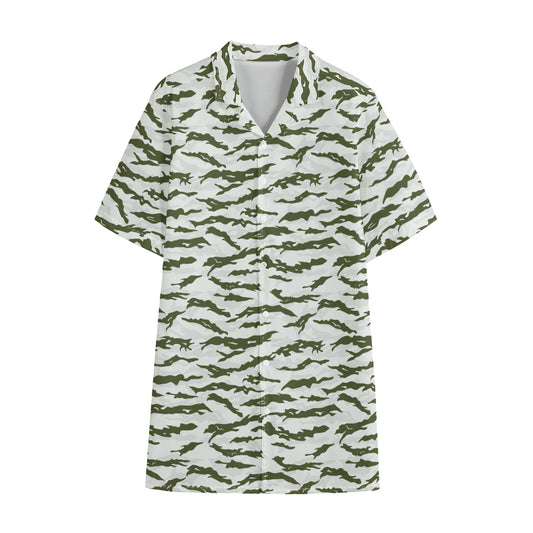 Green And White Tiger Stripe Camo Print Cotton Hawaiian Shirt