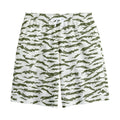 Green And White Tiger Stripe Camo Print Cotton Shorts
