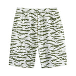 Green And White Tiger Stripe Camo Print Cotton Shorts