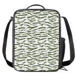 Green And White Tiger Stripe Camo Print Crossbody Lunch Bag