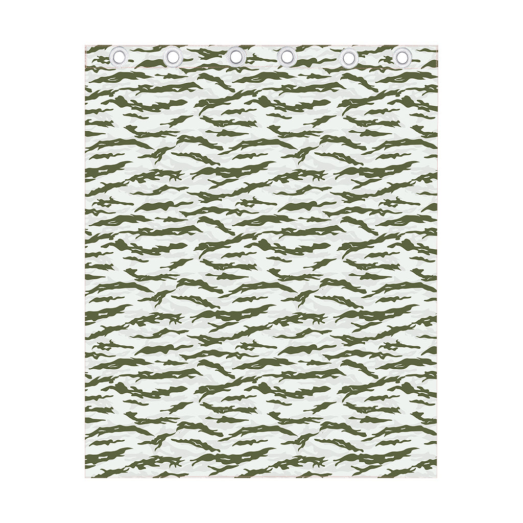 Green And White Tiger Stripe Camo Print Curtain