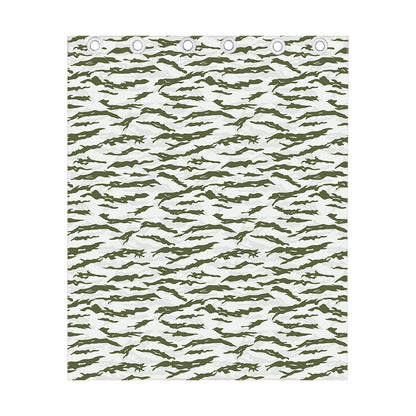 Green And White Tiger Stripe Camo Print Curtain