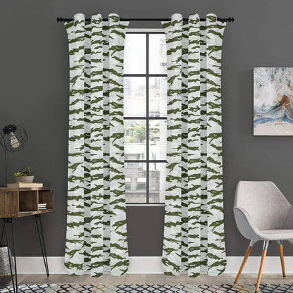 Green And White Tiger Stripe Camo Print Curtain