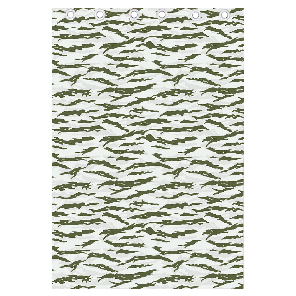 Green And White Tiger Stripe Camo Print Curtain
