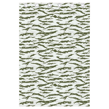 Green And White Tiger Stripe Camo Print Curtain