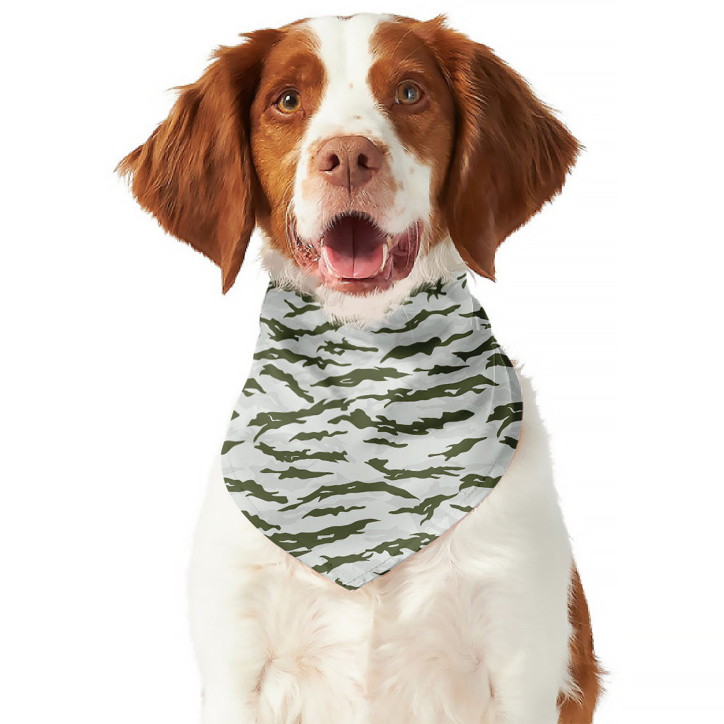 Green And White Tiger Stripe Camo Print Dog Bandana