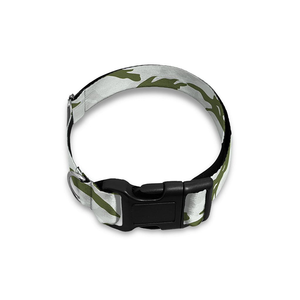 Green And White Tiger Stripe Camo Print Dog Collar