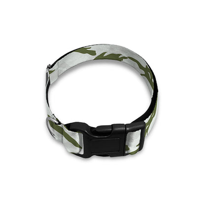 Green And White Tiger Stripe Camo Print Dog Collar