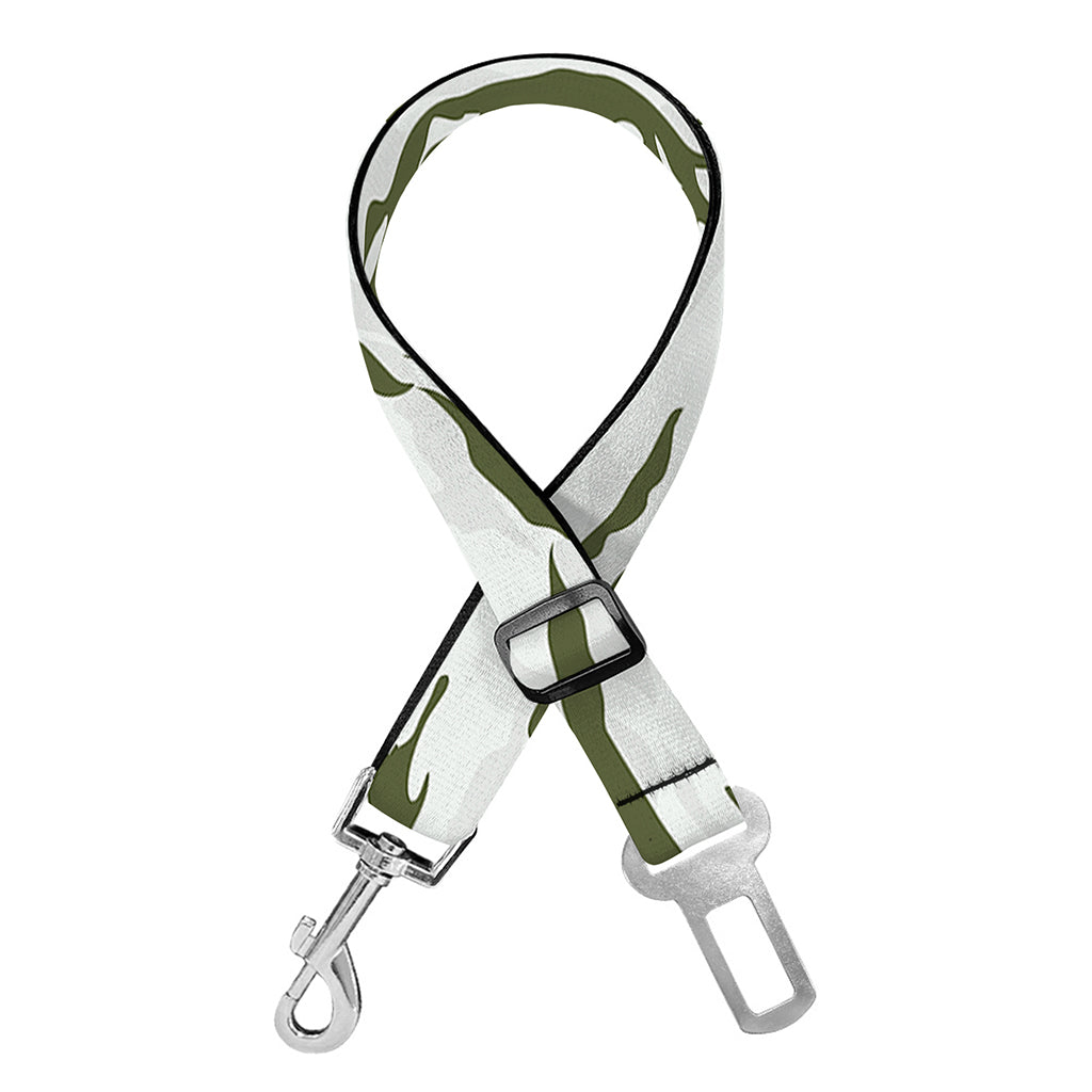 Green And White Tiger Stripe Camo Print Dog Seat Belt