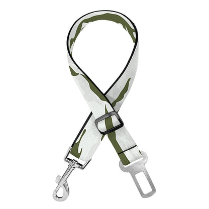 Green And White Tiger Stripe Camo Print Dog Seat Belt