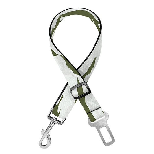 Green And White Tiger Stripe Camo Print Dog Seat Belt