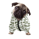 Green And White Tiger Stripe Camo Print Dog Zip Up Hoodie