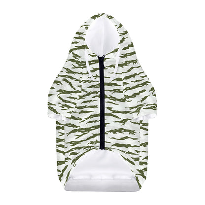 Green And White Tiger Stripe Camo Print Dog Zip Up Hoodie