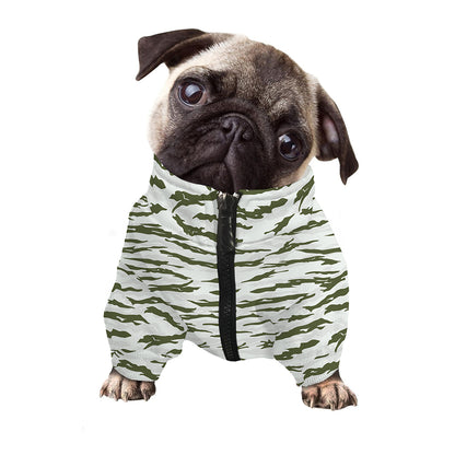 Green And White Tiger Stripe Camo Print Dog Zip Up Jacket