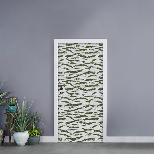 Green And White Tiger Stripe Camo Print Door Sticker