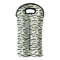 Green And White Tiger Stripe Camo Print Double Neoprene Wine Tote