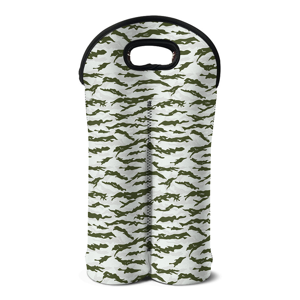 Green And White Tiger Stripe Camo Print Double Neoprene Wine Tote