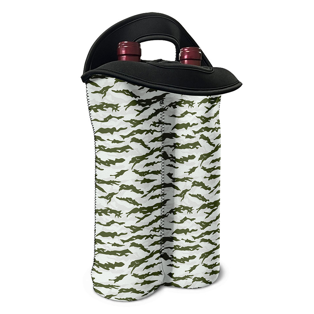 Green And White Tiger Stripe Camo Print Double Neoprene Wine Tote