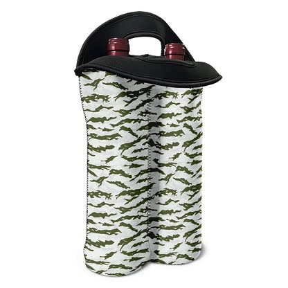 Green And White Tiger Stripe Camo Print Double Neoprene Wine Tote