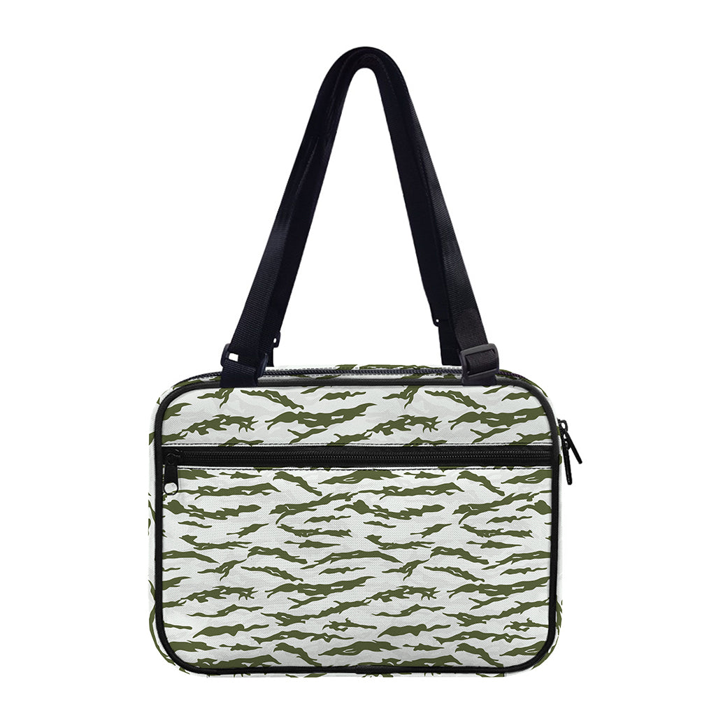 Green And White Tiger Stripe Camo Print Double Strap Bible Bag
