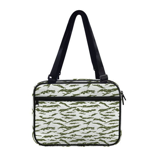 Green And White Tiger Stripe Camo Print Double Strap Bible Bag