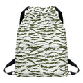 Green And White Tiger Stripe Camo Print Drawstring Backpack