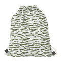Green And White Tiger Stripe Camo Print Drawstring Bag