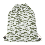 Green And White Tiger Stripe Camo Print Drawstring Bag