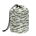Green And White Tiger Stripe Camo Print Drawstring Makeup Bag