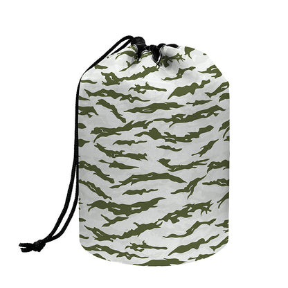 Green And White Tiger Stripe Camo Print Drawstring Makeup Bag