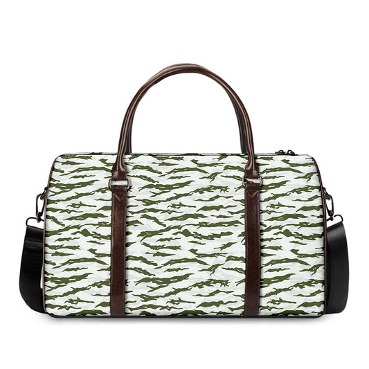 Green And White Tiger Stripe Camo Print Duffle Bag