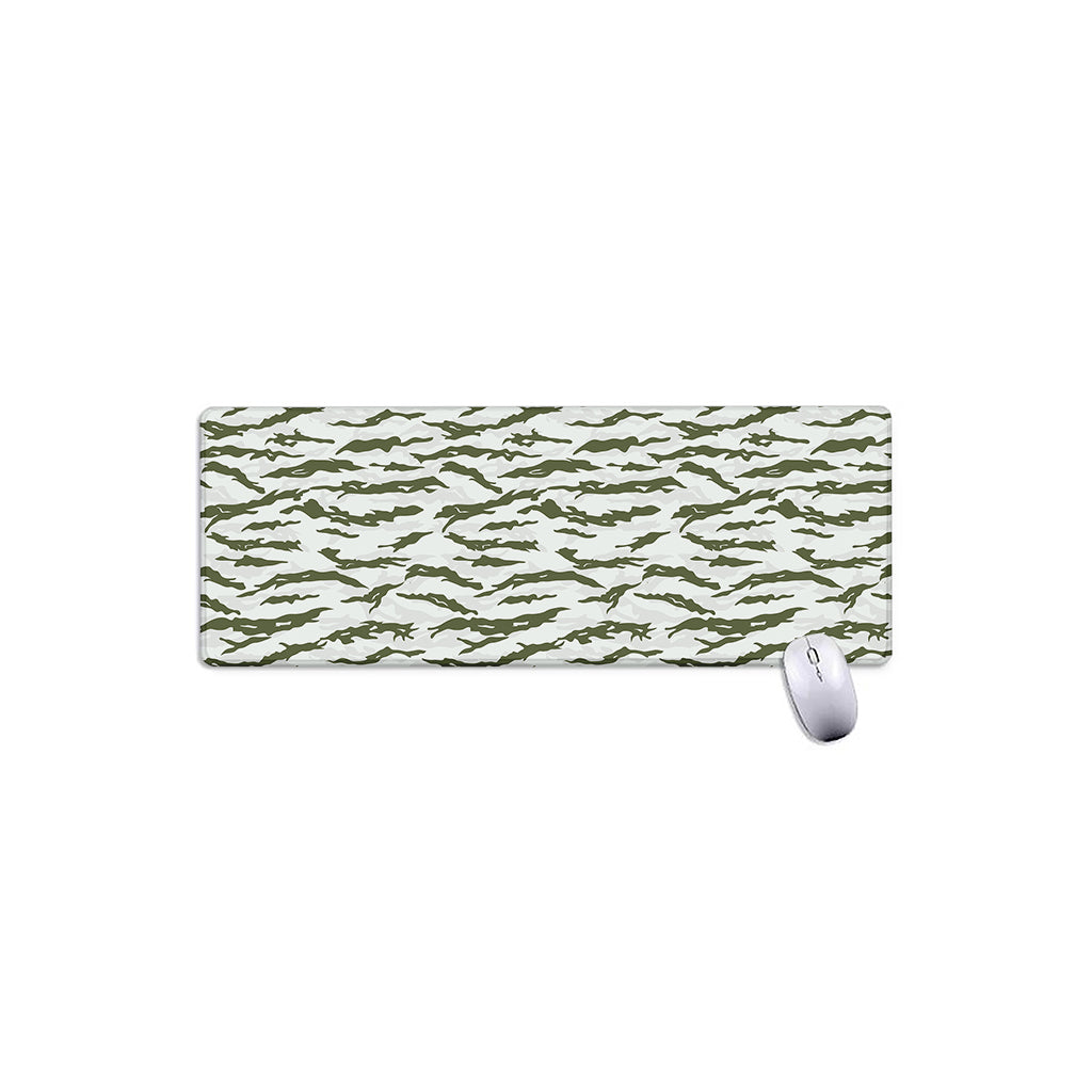 Green And White Tiger Stripe Camo Print Extended Mouse Pad
