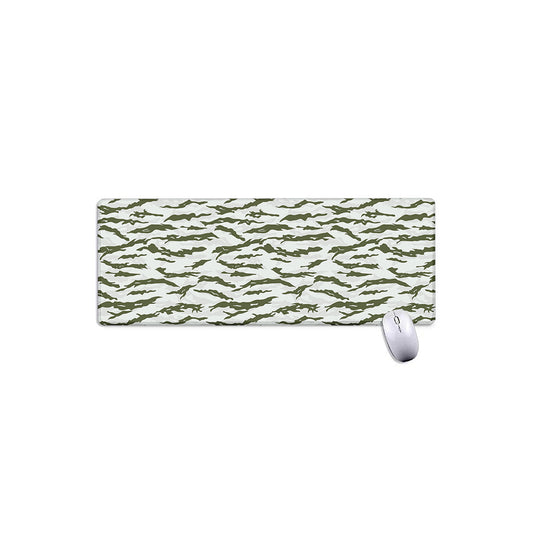 Green And White Tiger Stripe Camo Print Extended Mouse Pad