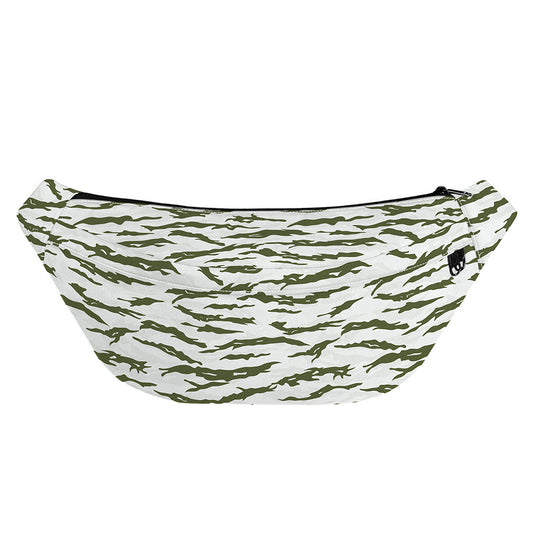 Green And White Tiger Stripe Camo Print Fanny Pack