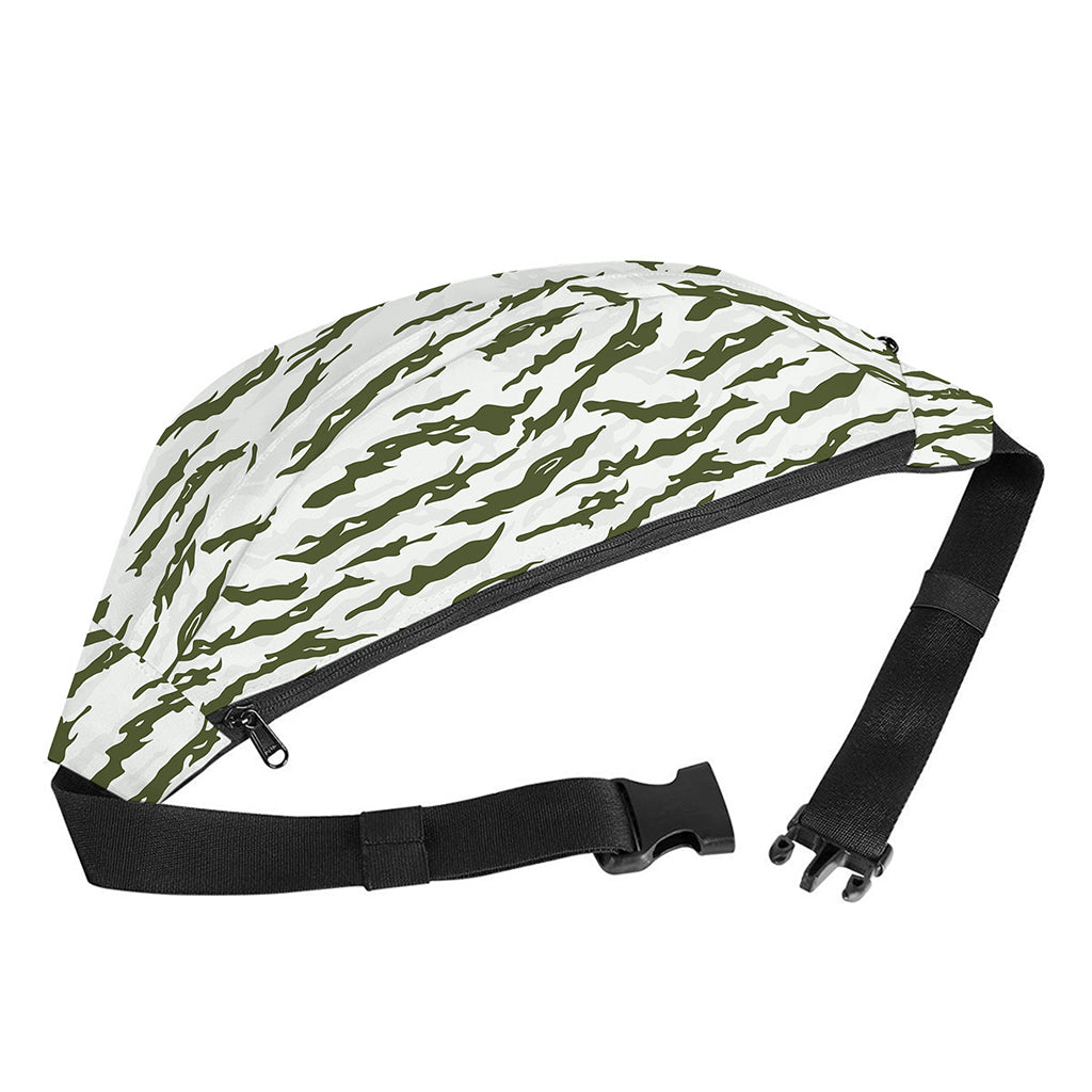 Green And White Tiger Stripe Camo Print Fanny Pack