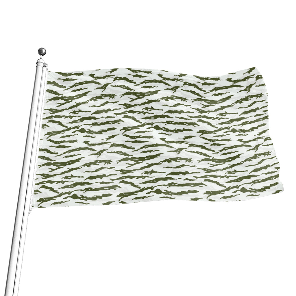 Green And White Tiger Stripe Camo Print Flag