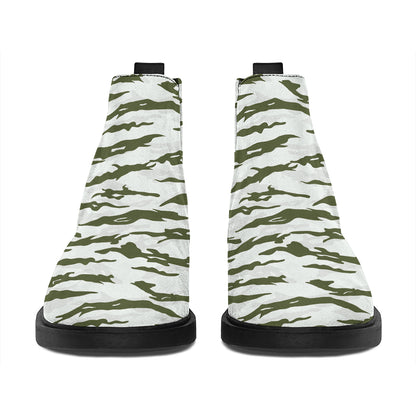 Green And White Tiger Stripe Camo Print Flat Ankle Boots
