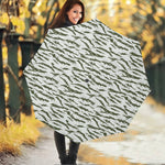 Green And White Tiger Stripe Camo Print Foldable Umbrella