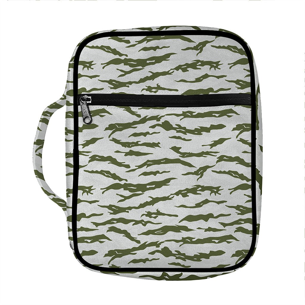 Green And White Tiger Stripe Camo Print Front Pocket Bible Bag